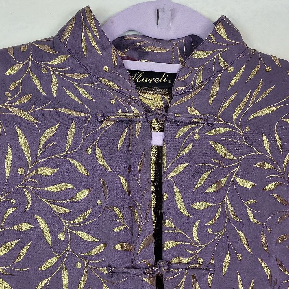 100% silk Purple and Gold Leaf Orient style Patterned Jacket. Size - Picture 4 of 8